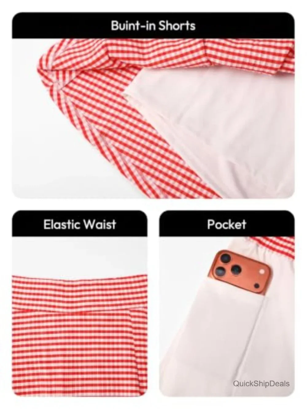 Plaid Pleated Mini Skort High Waisted Athletic Skirt with Built-in Shorts